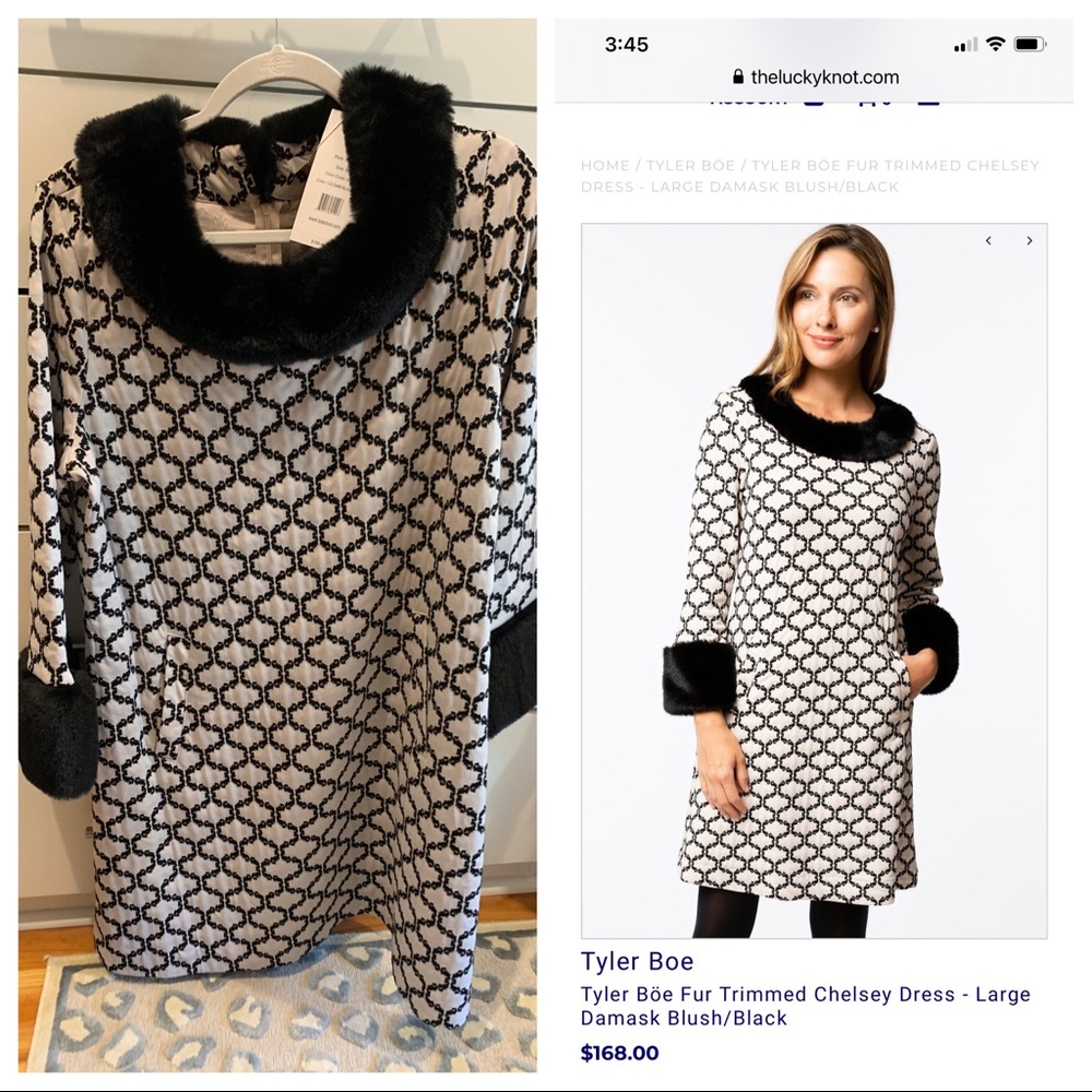 XL Tyler Boe patterned dress w faux fur NWT